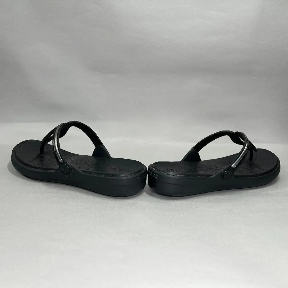 Crocs Sanrah Sandals Women's 10 Black Thong Flip‎ Flop Athletic Beach Slip On